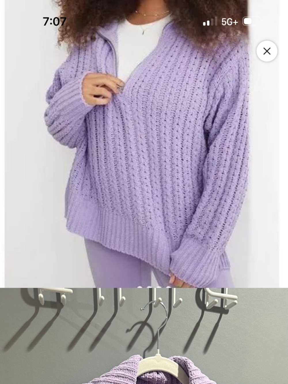 aerie Lavender Crochet Open-Knit half zip Pullover Size XL EUC very soft!